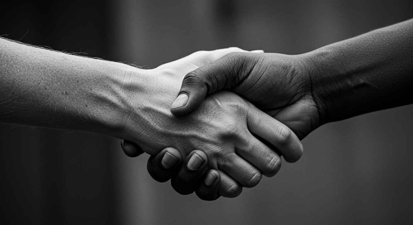 Close Up of a Black Person Shaking Hands with a White Person